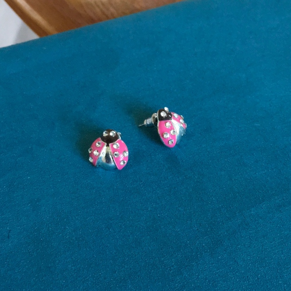 Enamel Pink Ladybug Earrings!!